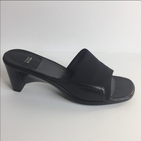 Stuart Weitzman | Black Wedge Heel Slides Size 8.5 - Picture 4 of 8